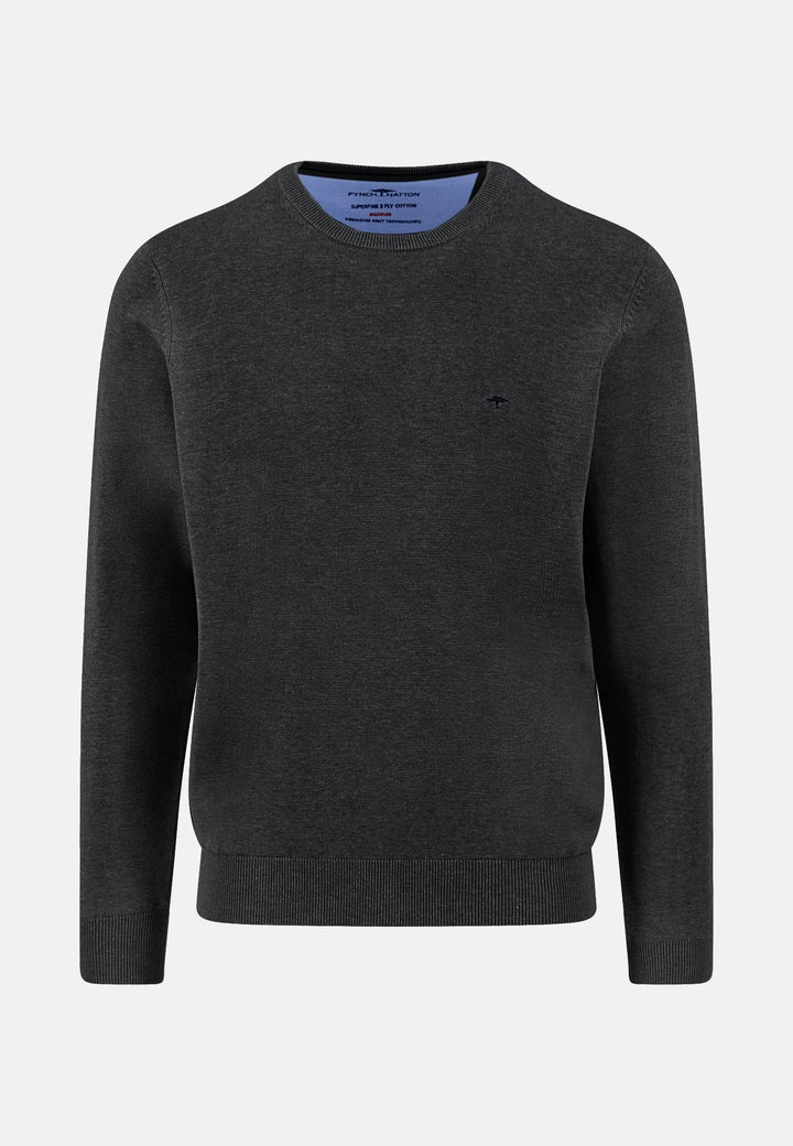Fine Knit Cotton Crewneck Sweater Black