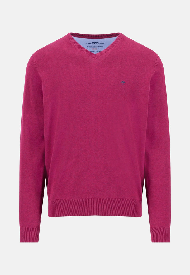 Fine Knit Cotton V-Neck Sweater Grape
