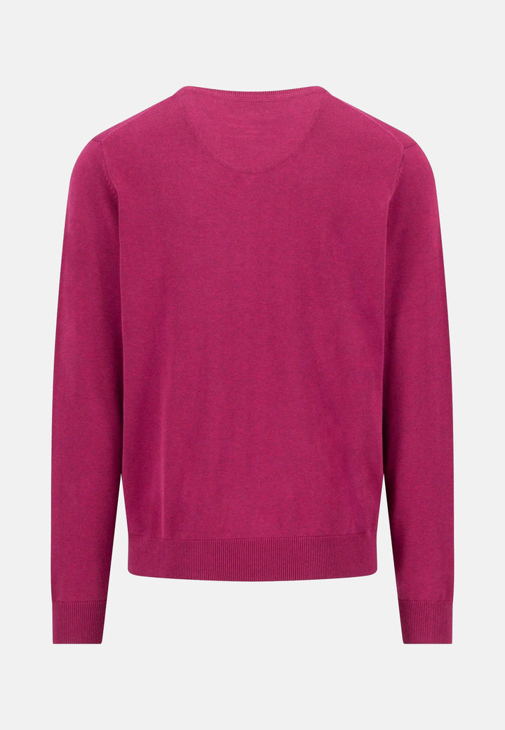 Fine Knit Cotton V-Neck Sweater Grape