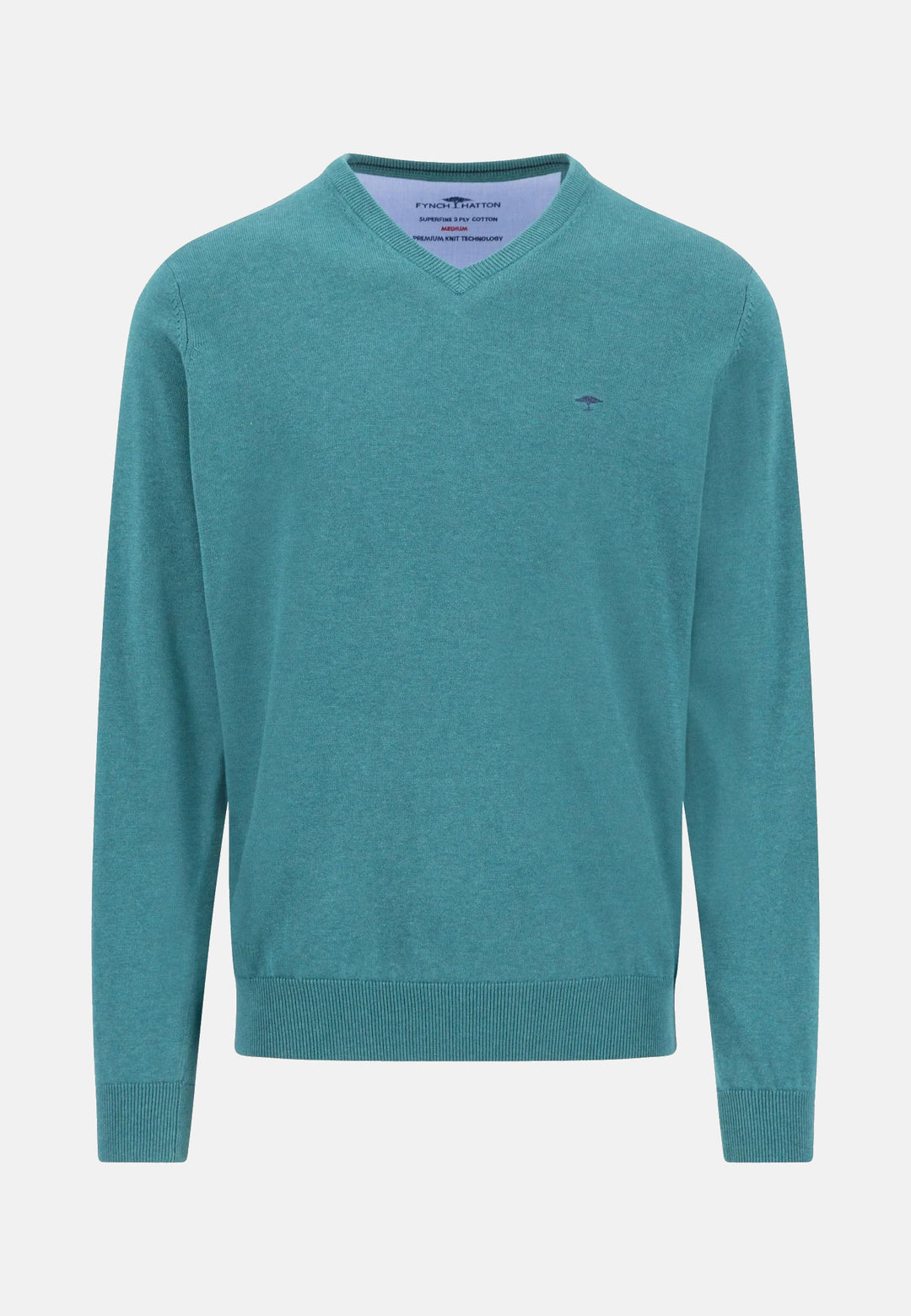 Fine Knit Cotton V-Neck Sweater Teal
