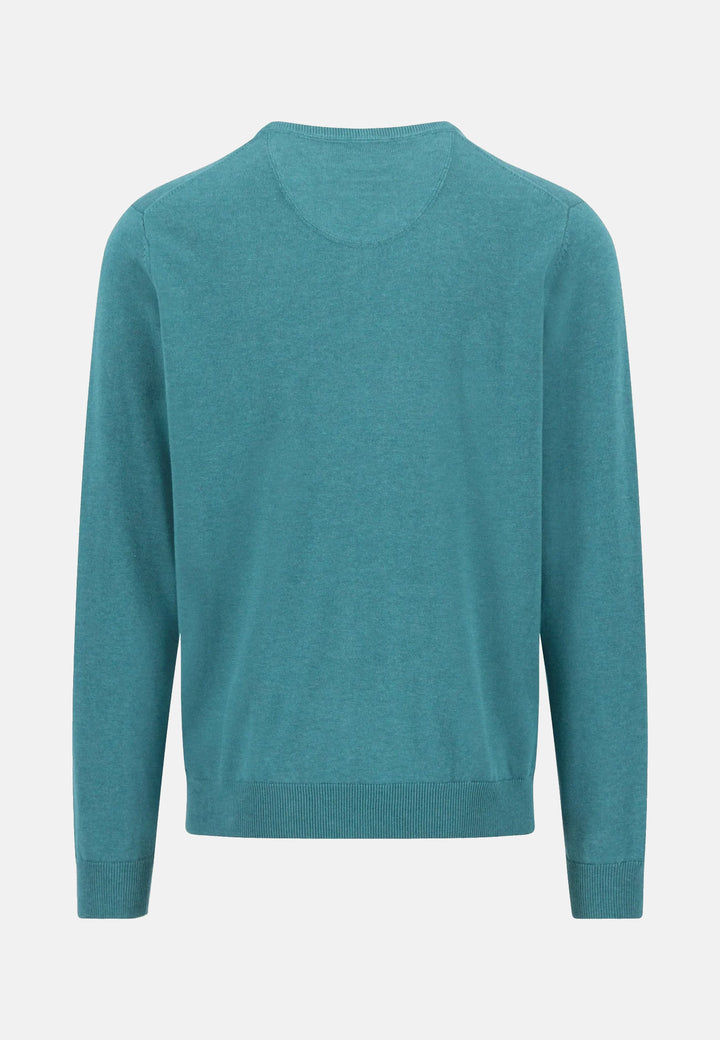 Fine Knit Cotton V-Neck Sweater Teal