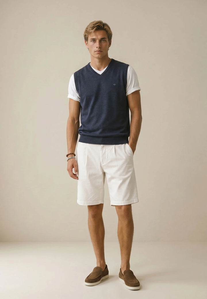 Fine Knit Cotton Vest Navy