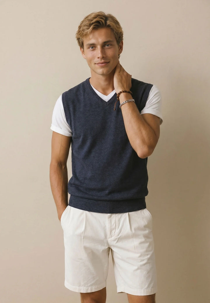 Fine Knit Cotton Vest Navy