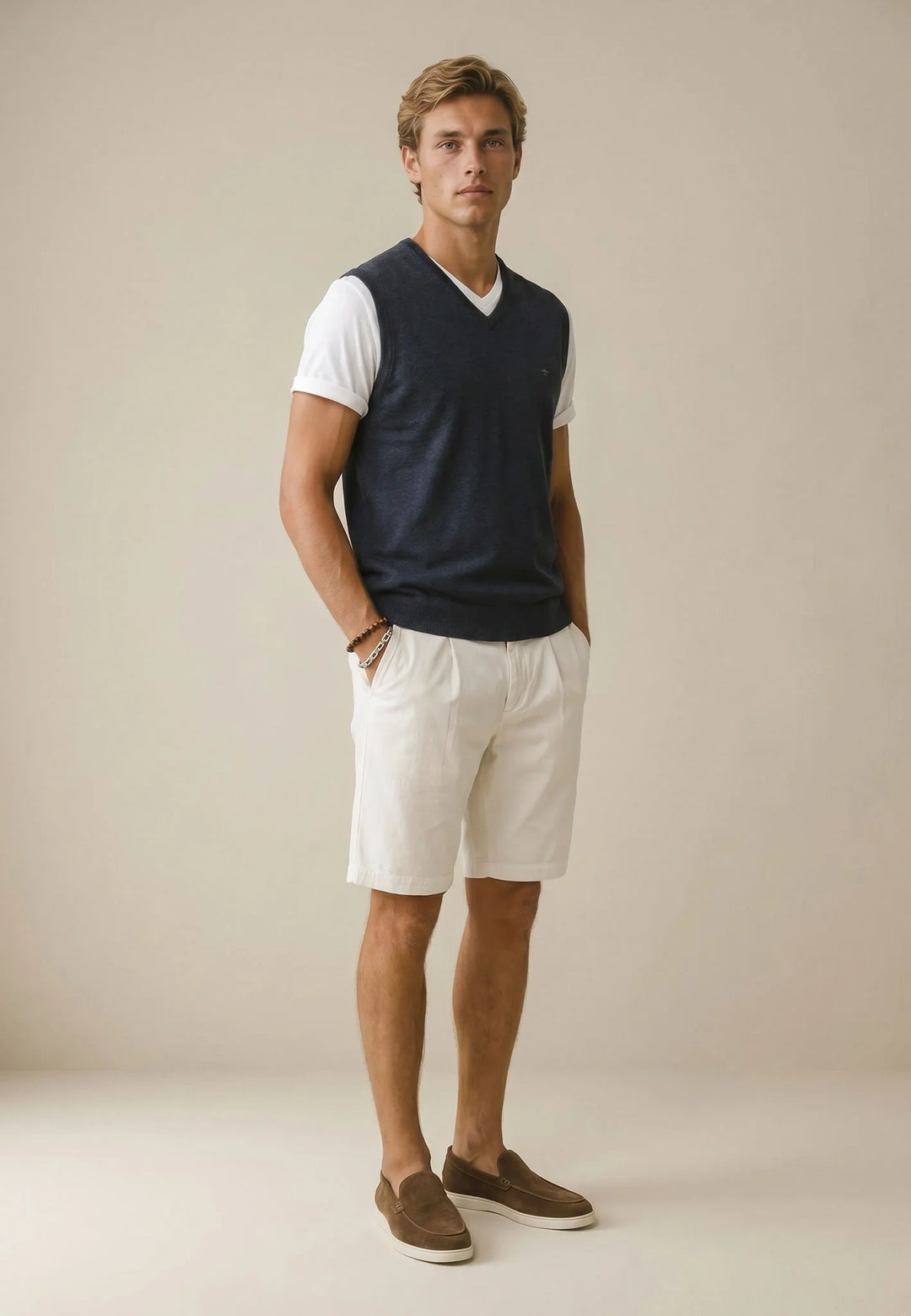 Fine Knit Cotton Vest Navy