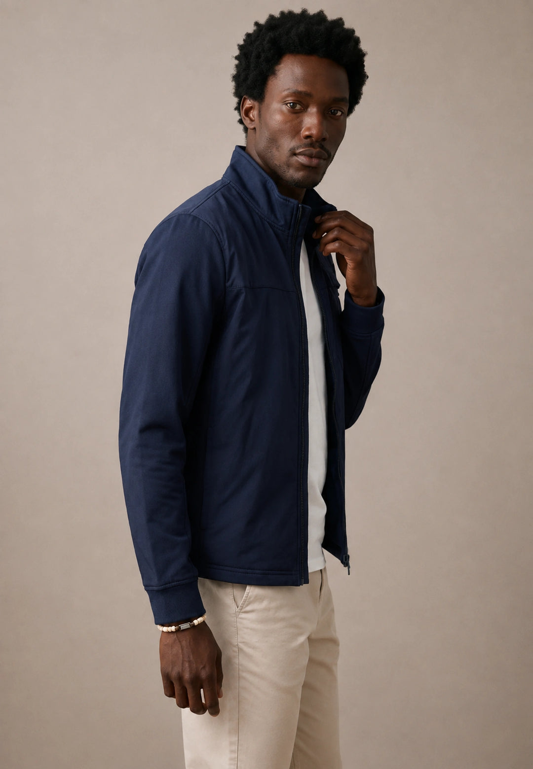 Hybrid Stand Collar Jacket Navy