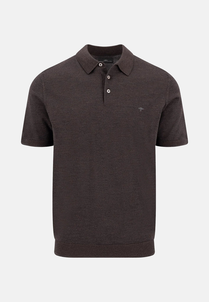 Merino Wool Fine Gauge Knit Polo Shirt Soil