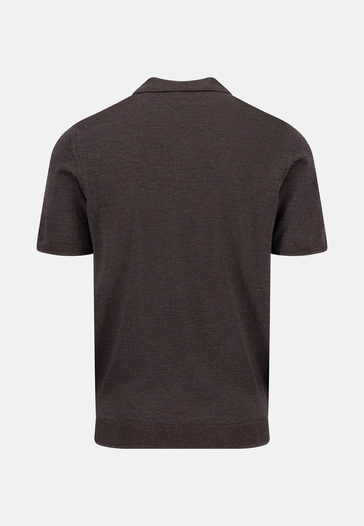 Merino Wool Fine Gauge Knit Polo Shirt Soil
