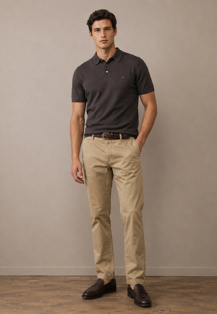 Merino Wool Fine Gauge Knit Polo Shirt Soil
