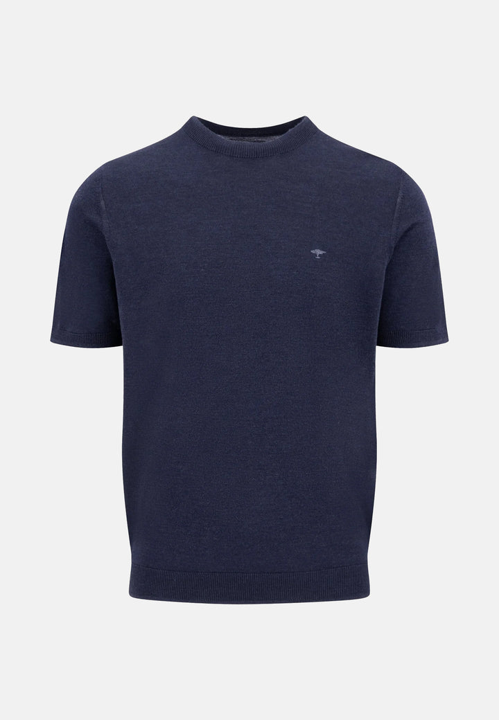 Merino Wool Fine Gauge Knit T-Shirt Navy