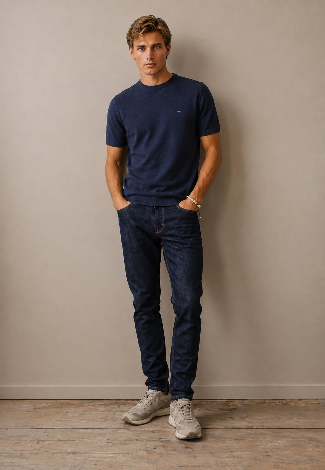 Merino Wool Fine Gauge Knit T-Shirt Navy