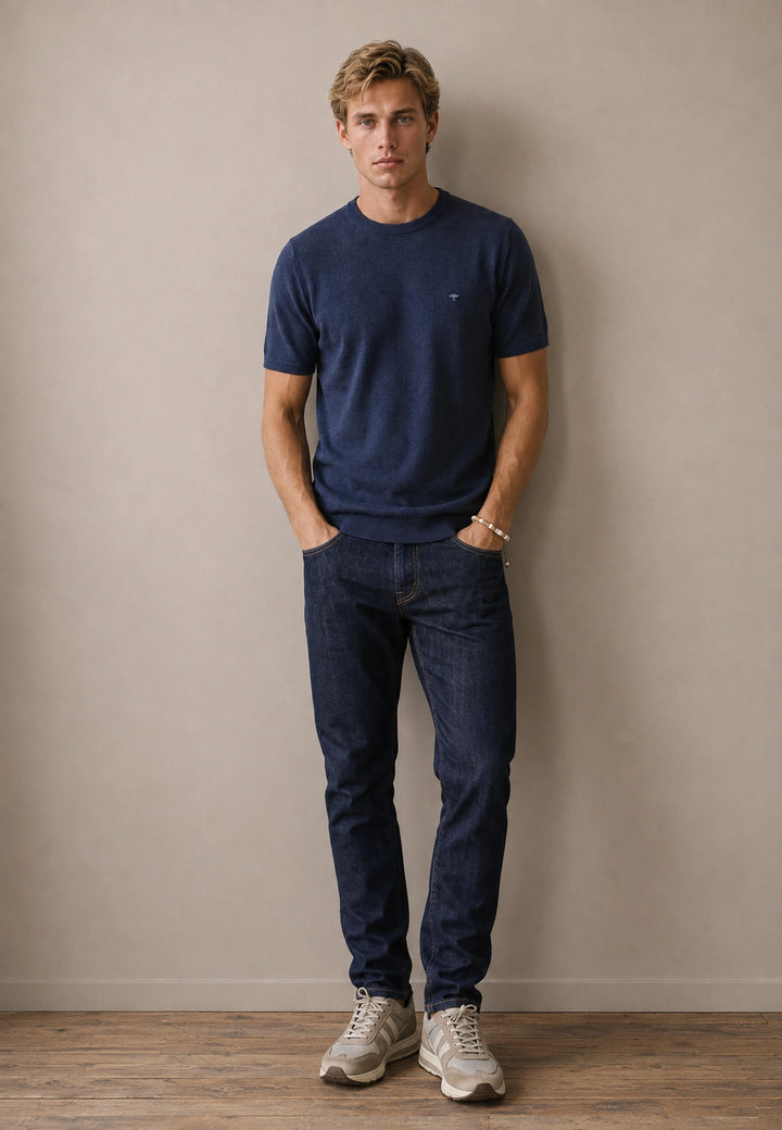 Merino Wool Fine Gauge Knit T-Shirt Navy