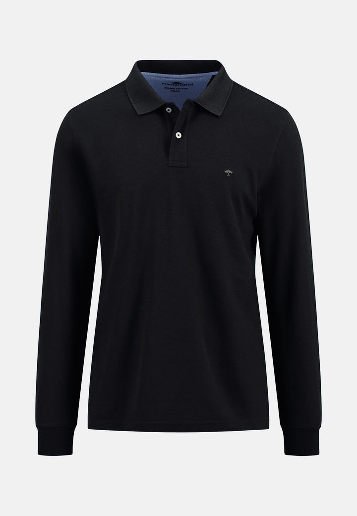 Premium Cotton Long Sleeve Polo-Shirt Black