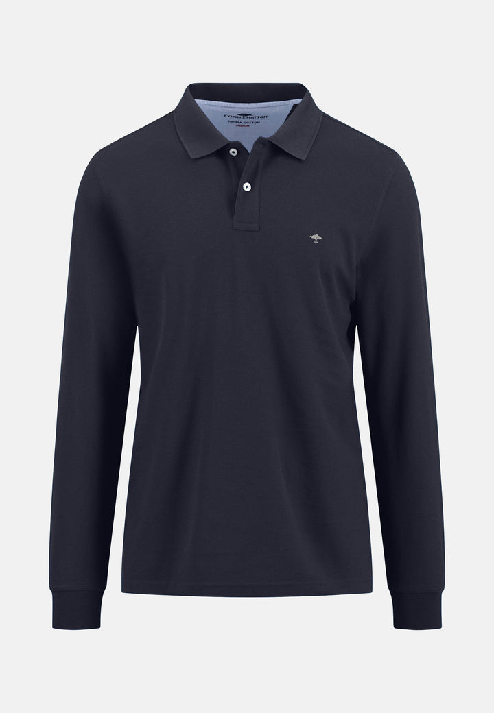 Premium Cotton Long Sleeve Polo-Shirt Navy