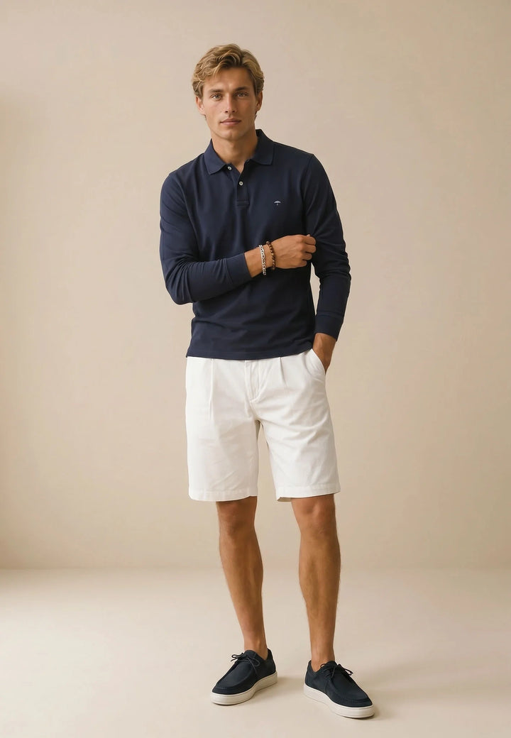 Premium Cotton Long Sleeve Polo-Shirt Navy