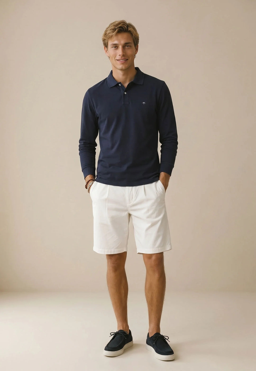 Premium Cotton Long Sleeve Polo-Shirt Navy