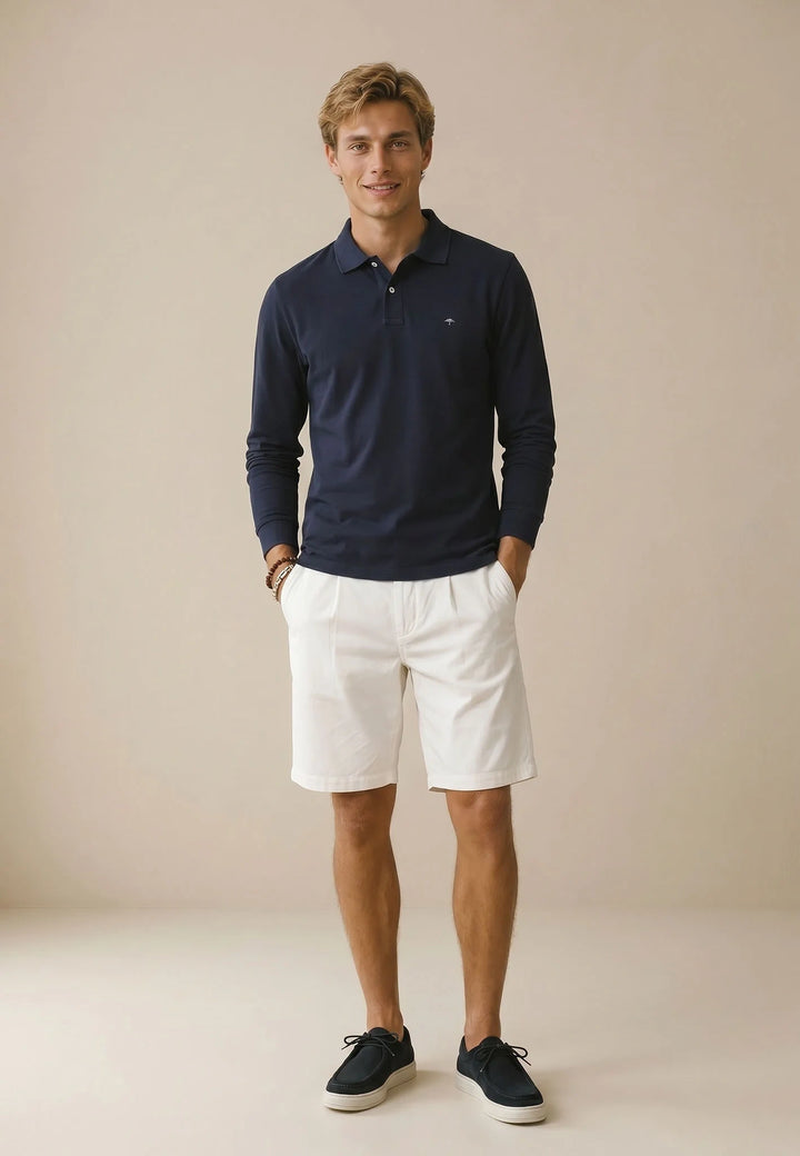 Premium Cotton Long Sleeve Polo-Shirt Navy