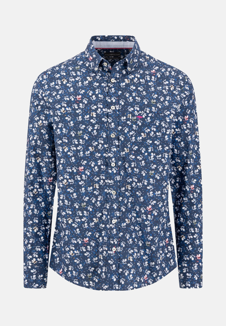 Premium Flower Print Button Down Shirt Ink Blue