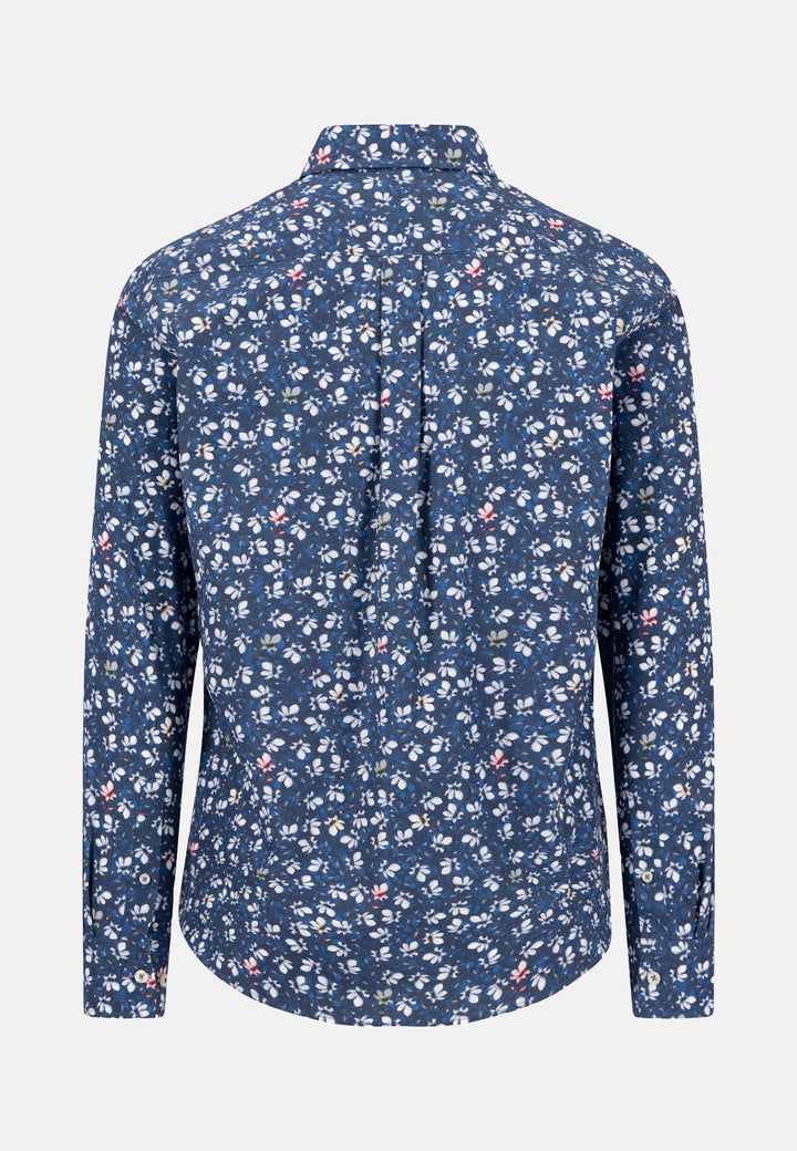 Premium Flower Print Button Down Shirt Ink Blue