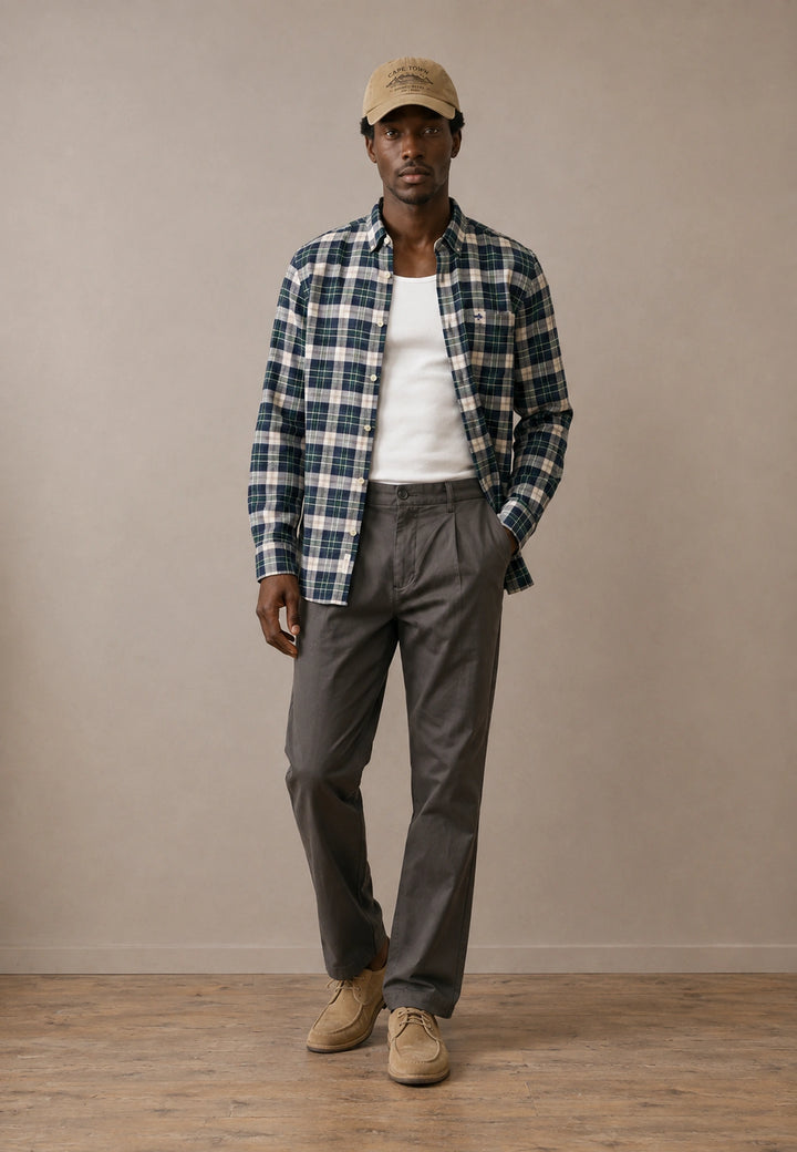 Washed Oxford Check Button Down Shirt Teal