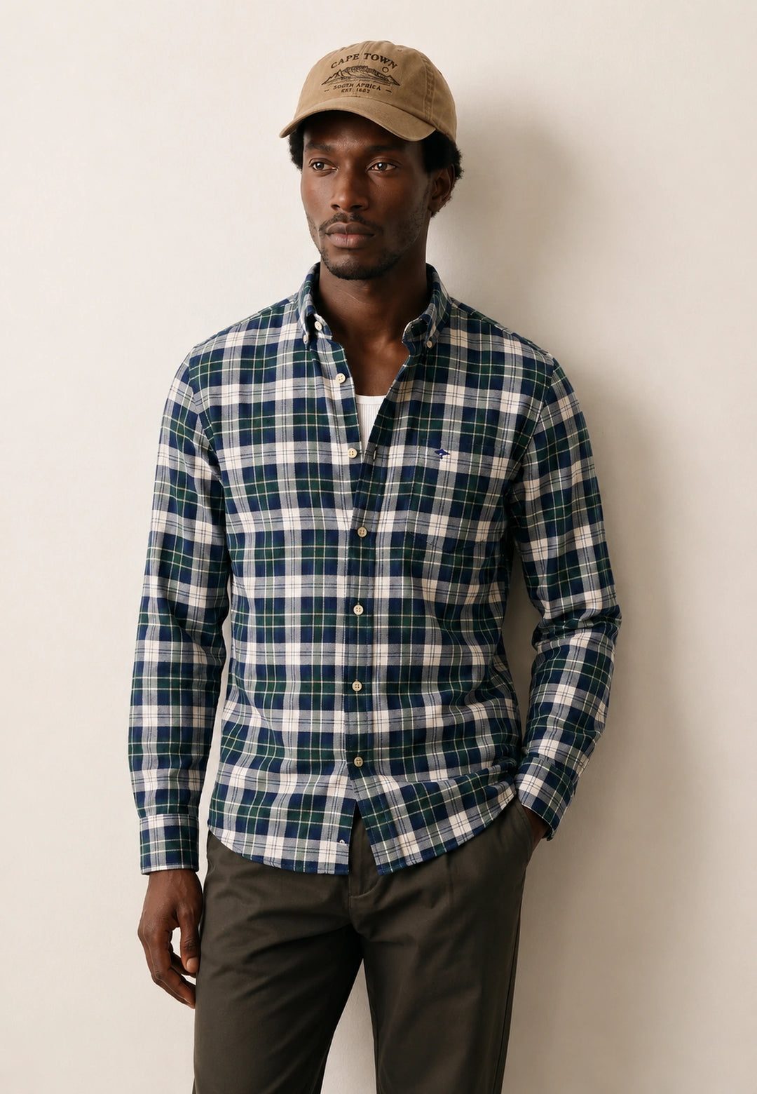 Washed Oxford Check Button Down Shirt Teal
