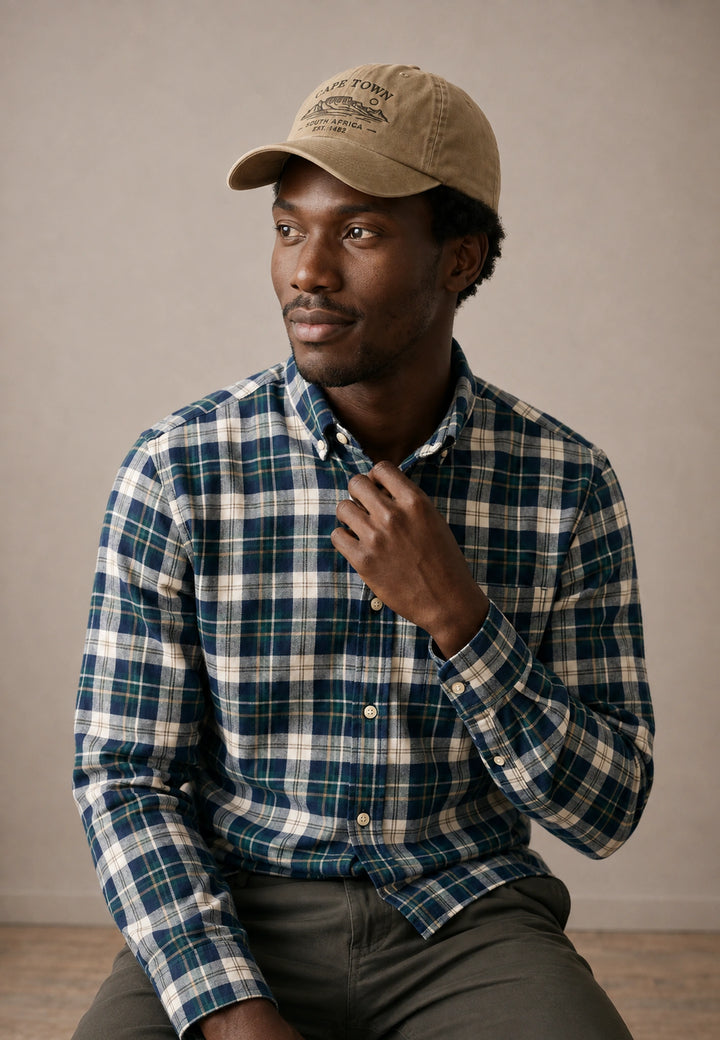 Washed Oxford Check Button Down Shirt Teal