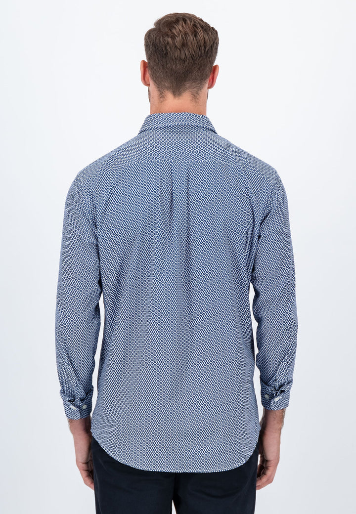 Geometric Print Kent Collar Shirt Midnight-Fynch-Hatton UK