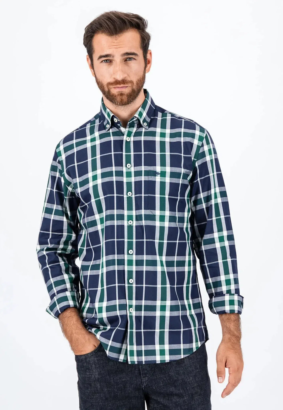 Large Check Shirt Navy-Fynch-Hatton UK