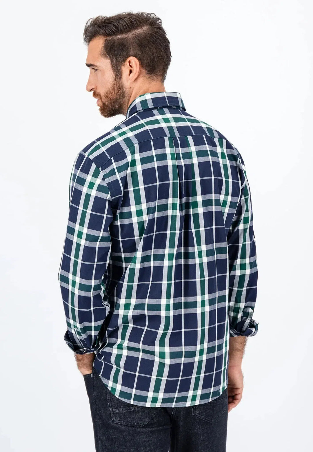 Large Check Shirt Navy-Fynch-Hatton UK