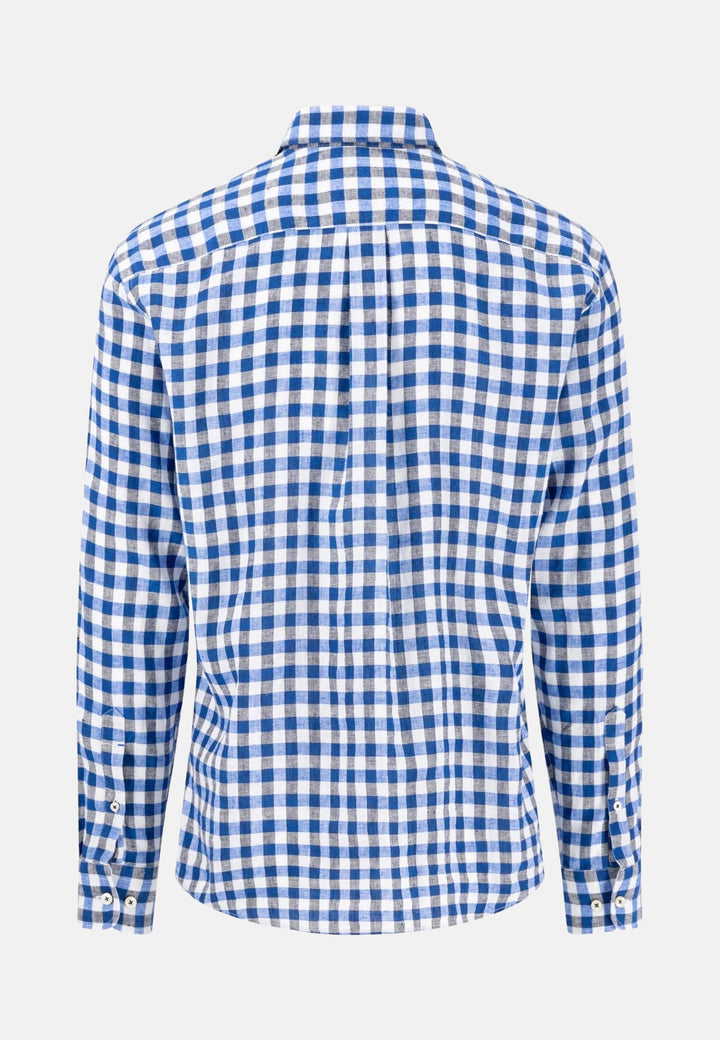 Linen Check Shirt Navy-Fynch-Hatton UK