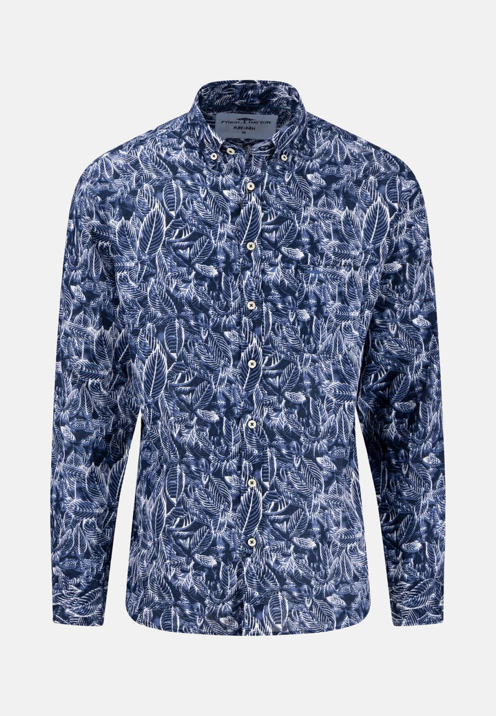 Linen Summer Prints Shirt Navy-Fynch-Hatton UK