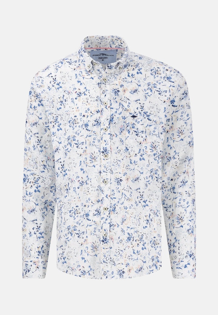 Linen Summer Prints Shirt White-Fynch-Hatton UK