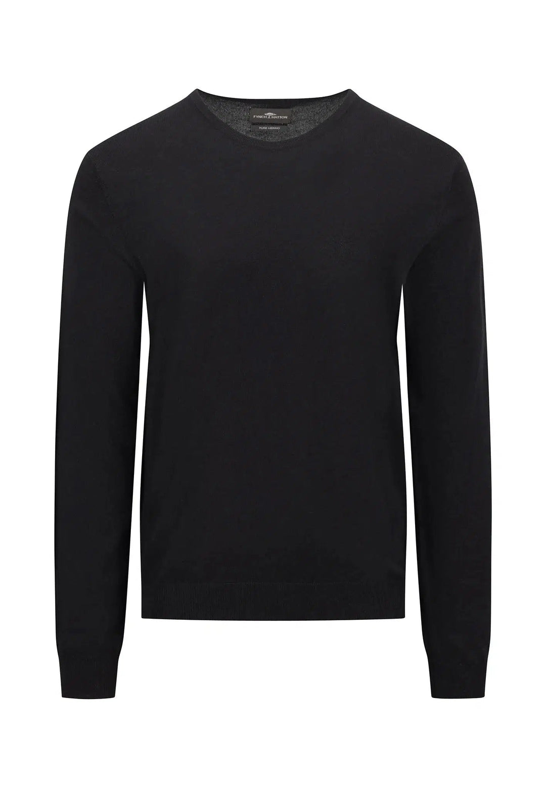 MERINO WOOL CREWNECK KNIT BLACK-Fynch-Hatton UK