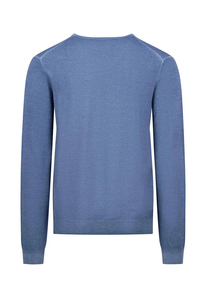 MERINO WOOL CREWNECK KNIT CLOUD BLUE-Fynch-Hatton UK