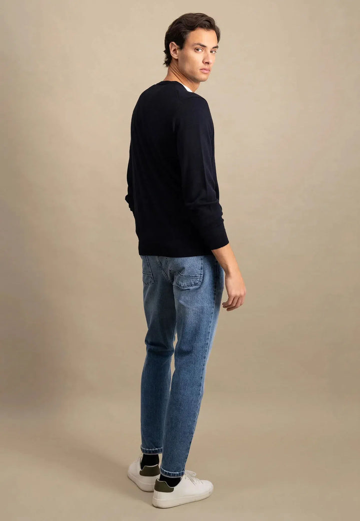 Merino Wool Crewneck Knit Navy-Fynch-Hatton UK