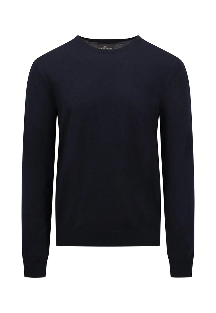 MERINO WOOL CREWNECK KNIT NAVY-Fynch-Hatton UK