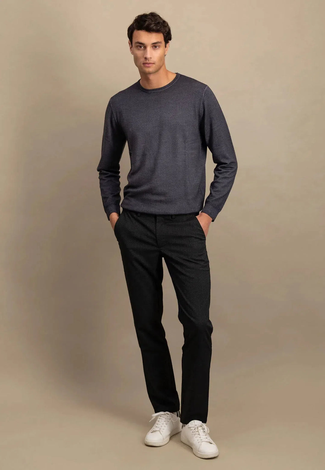 Merino Wool Crewneck Knit Steel-Fynch-Hatton UK