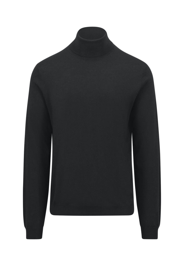 MERINO WOOL ROLLNECK KNIT BLACK-Fynch-Hatton UK