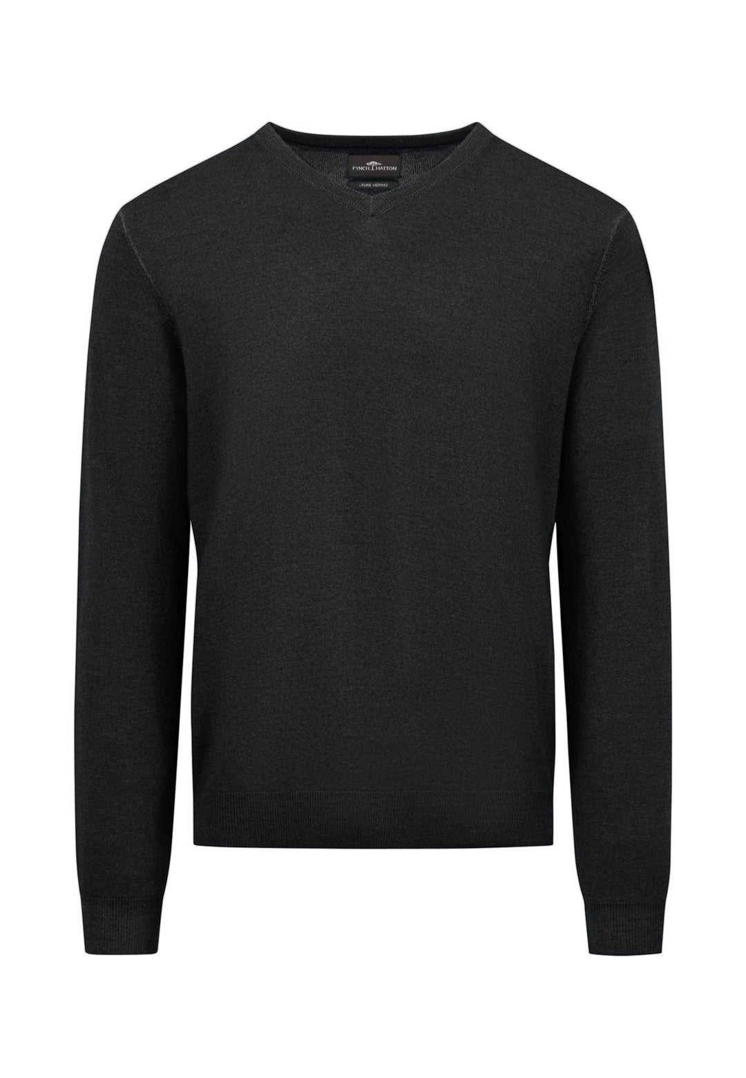 MERINO WOOL V-NECK KNIT BLACK-Fynch-Hatton UK