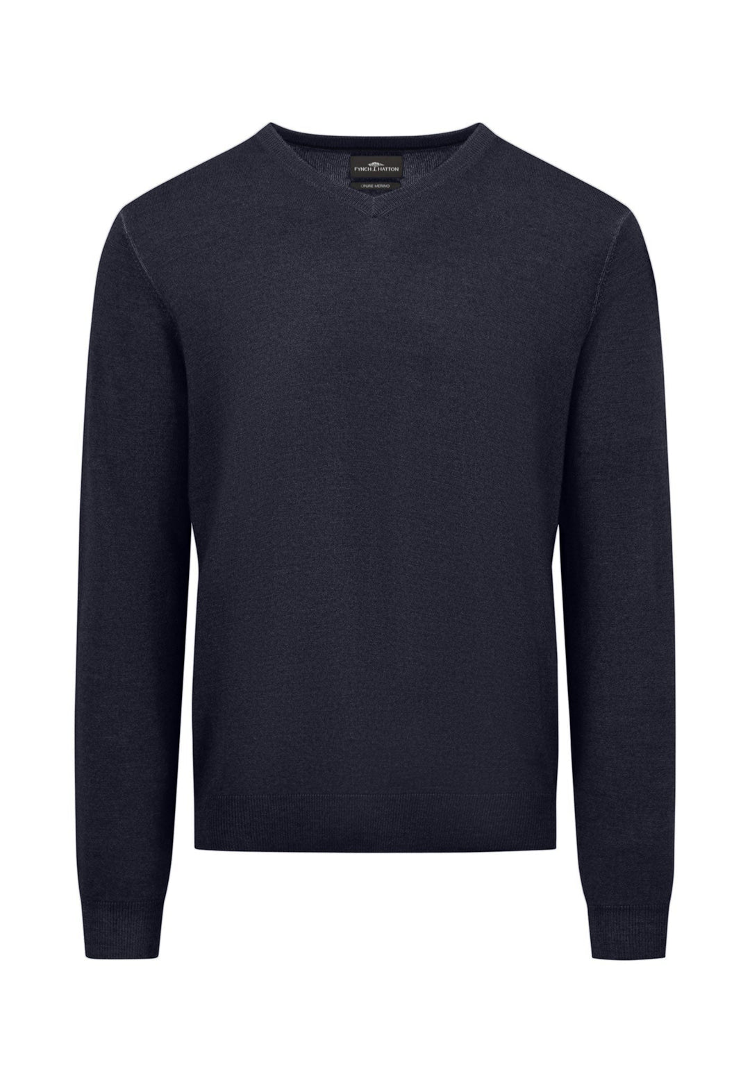 MERINO WOOL V-NECK KNIT NAVY-Fynch-Hatton UK