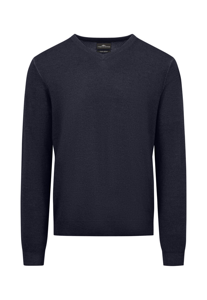 MERINO WOOL V-NECK KNIT NAVY-Fynch-Hatton UK