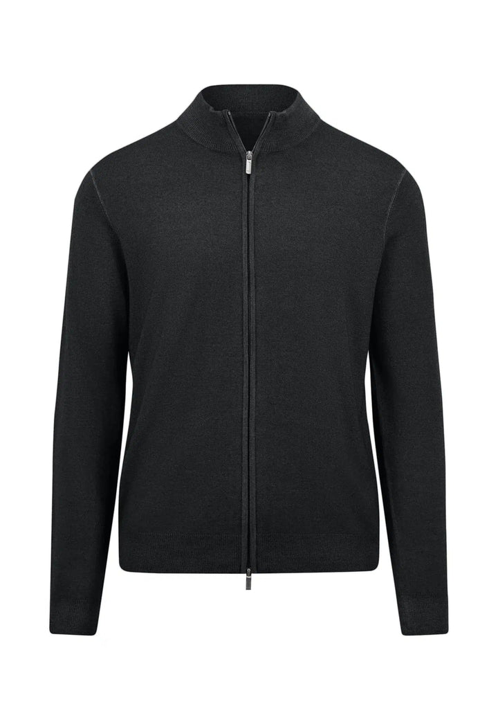 MERINO WOOL ZIP CARDIGAN BLACK-Fynch-Hatton UK