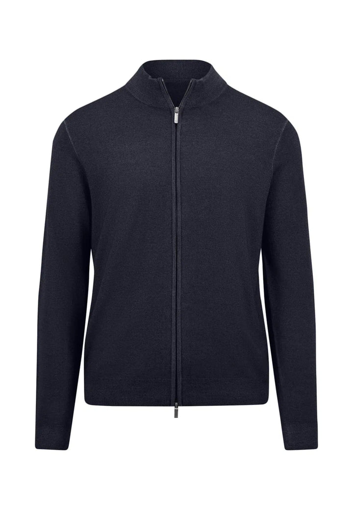 MERINO WOOL ZIP CARDIGAN NAVY-Fynch-Hatton UK