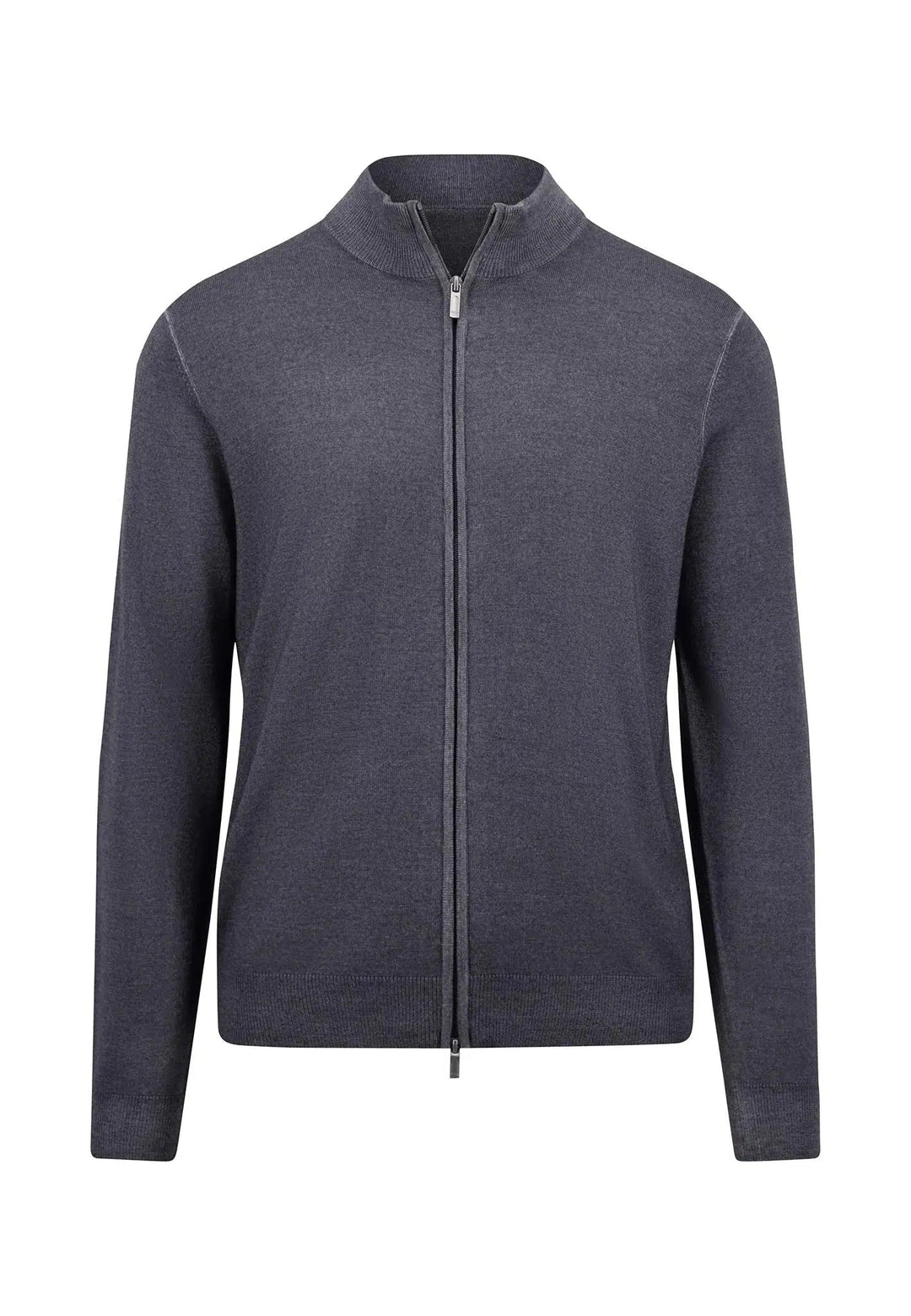 MERINO WOOL ZIP CARDIGAN STEEL-Fynch-Hatton UK