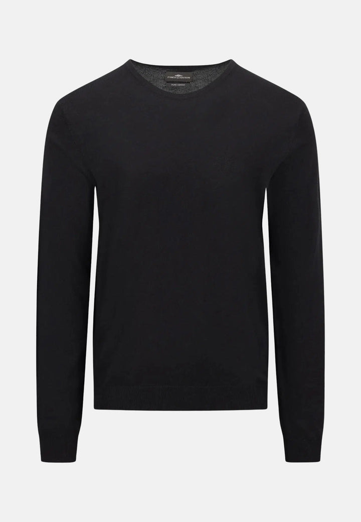 Merino Wool Crewneck Knit Black-Fynch-Hatton UK