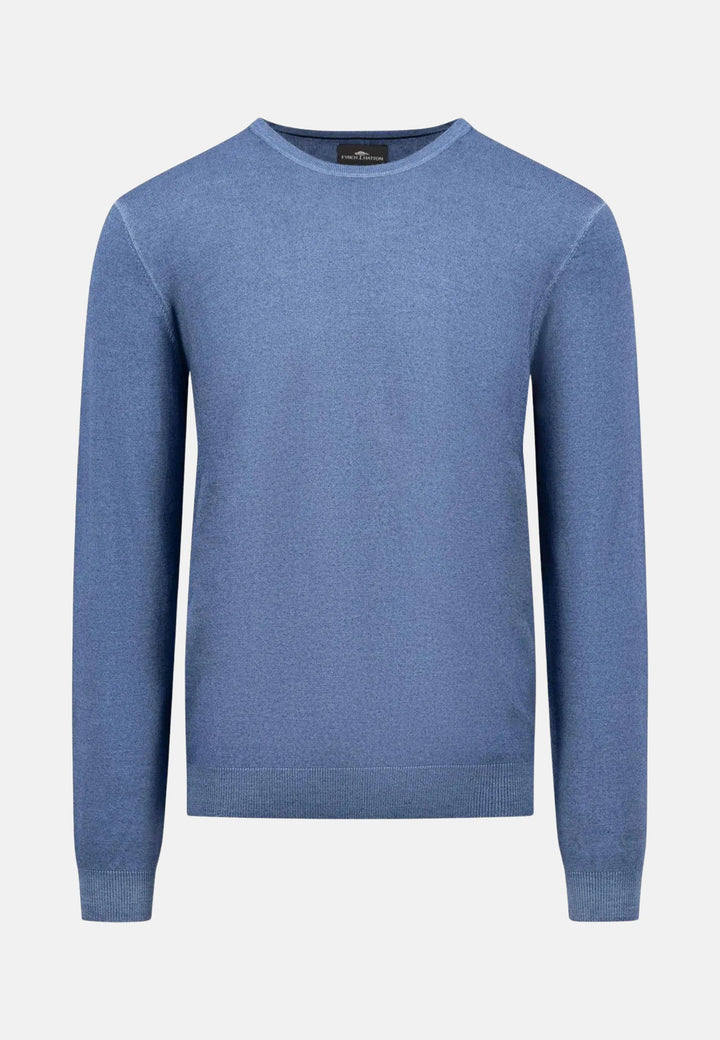 Merino Wool Crewneck Knit Cloud Blue-Fynch-Hatton UK