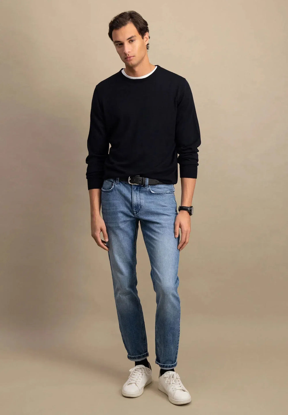 Merino Wool Crewneck Knit Navy-Fynch-Hatton UK