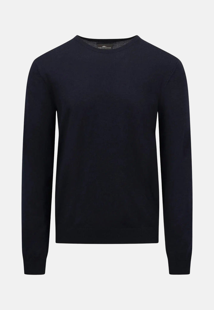 Merino Wool Crewneck Knit Navy-Fynch-Hatton UK