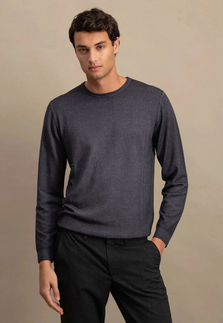 Merino Wool Crewneck Knit Steel-Fynch-Hatton UK