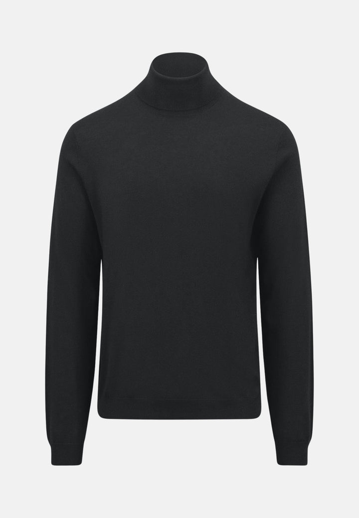 Merino Wool Rollneck Knit Black-Fynch-Hatton UK