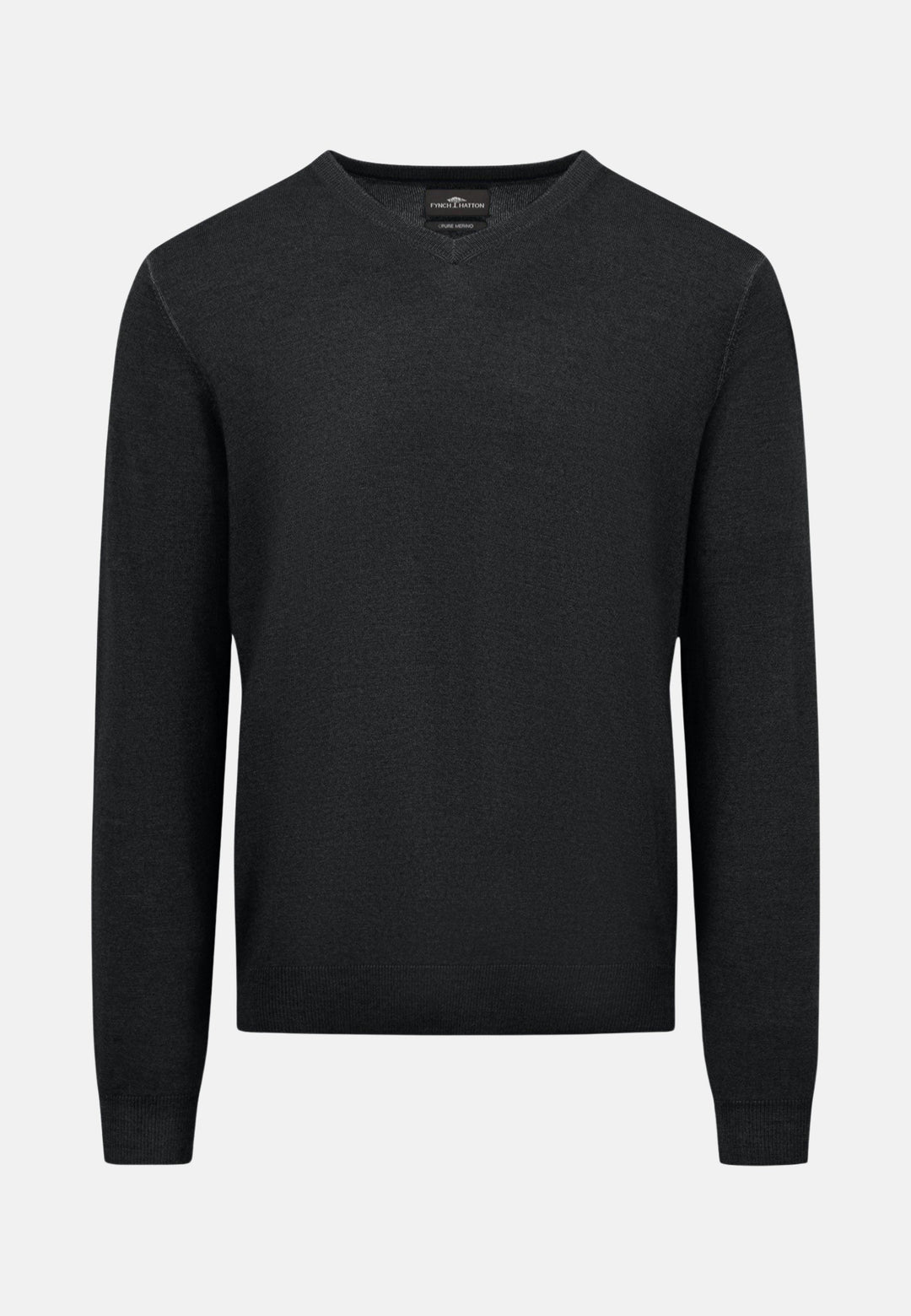 Merino Wool V-Neck Knit Black-Fynch-Hatton UK